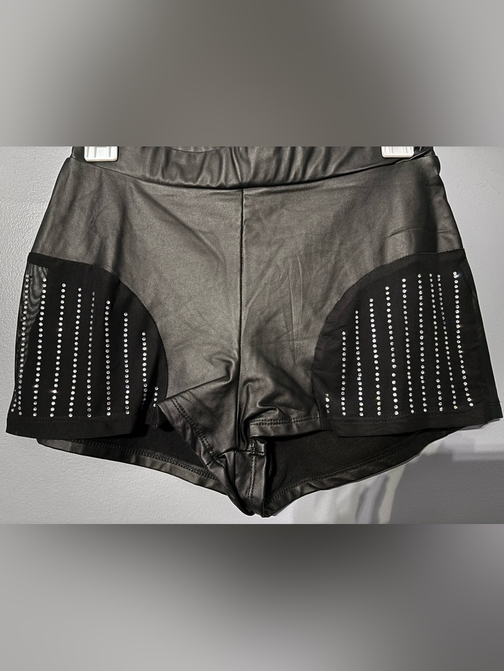 Black Faux Leather High-Waist Women’s Shorts with Stud Detail